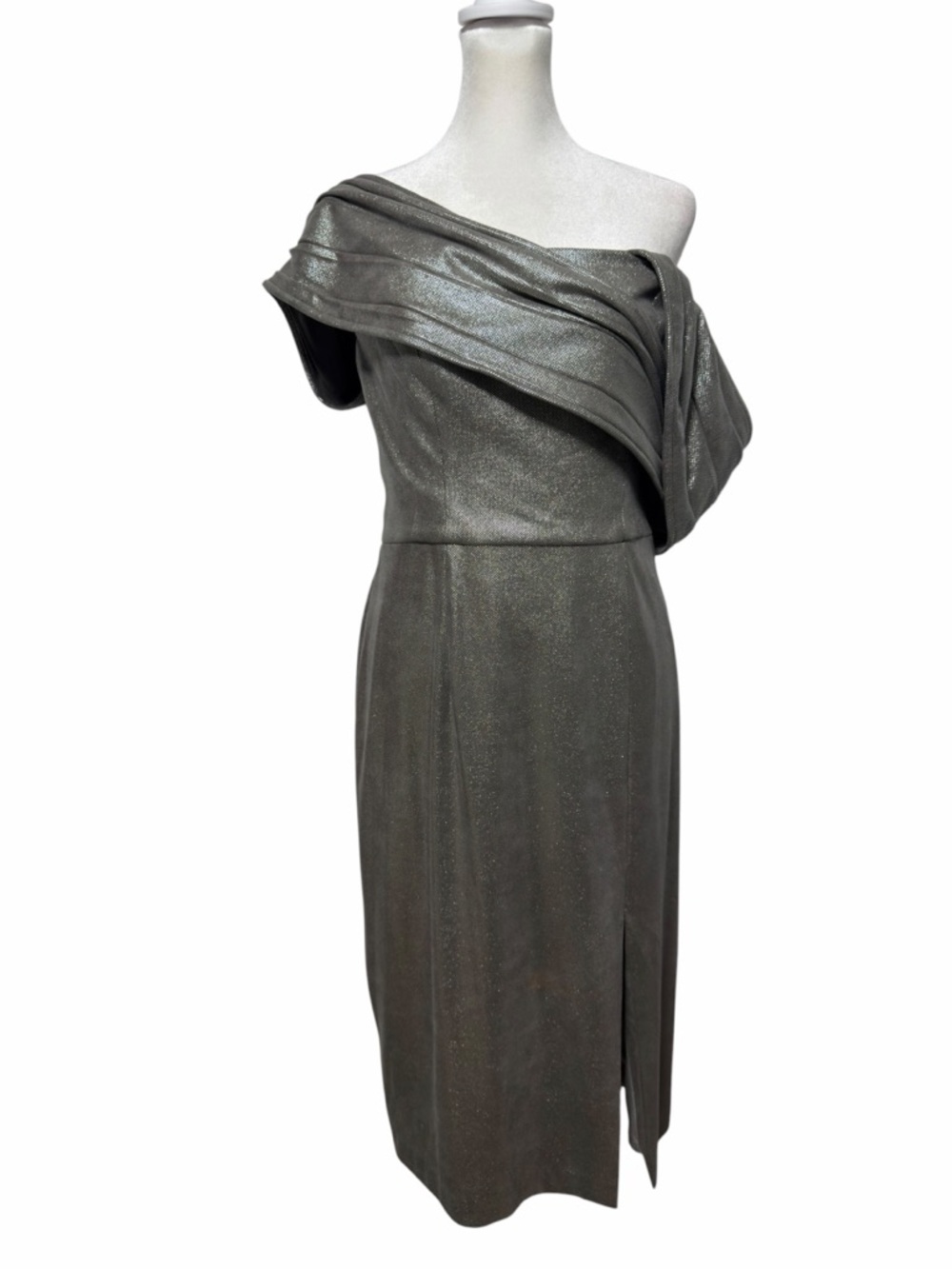 NWT Black Halo Evelina Metallic Off-Shoulder Sheath Dress Sky Dust Size 8 - Picture 2 of 12